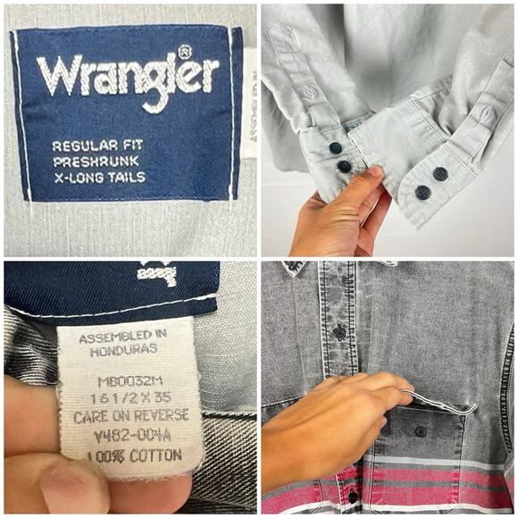 Vintage Wrangler Brushpopper Black Grey Striped Western Rodeo Cowboy X-Long - Picture 7 of 13